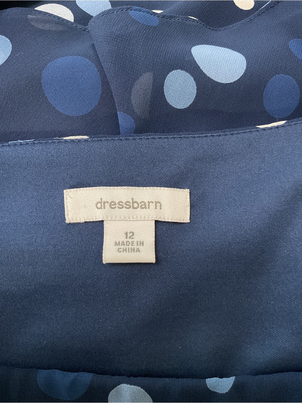 Dressbarn Navy Blue Polka Dot Tiered Chiffon Midi Dress Ruffle Size 12 GUC - Picture 11 of 13